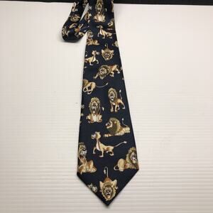 Renaissance Hand Made Men's Neck Tie Lions Navy Blue